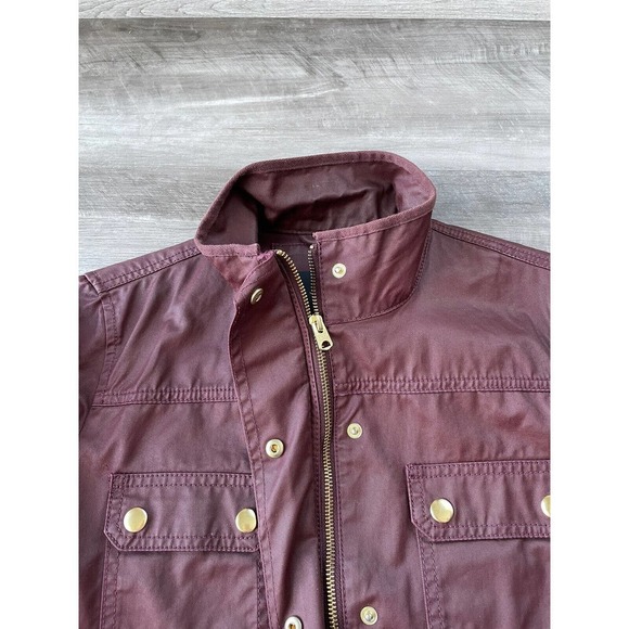 J.Crew Downtown Field Jacket Size S Burgundy Waxed Cotton Full Zip Gold … - Picture 2 of 5